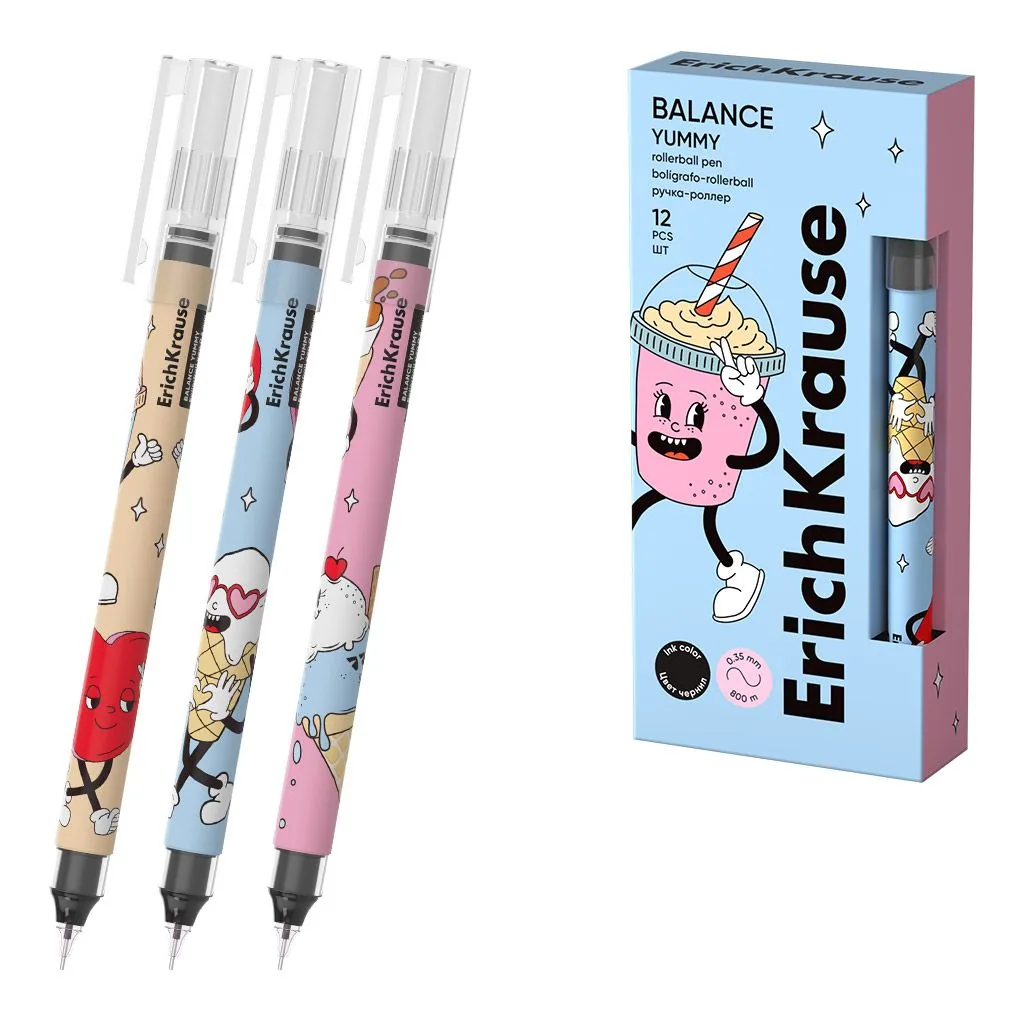 Ручка роллер ErichKrause Balance Stick Yummy, черная 0,5мм