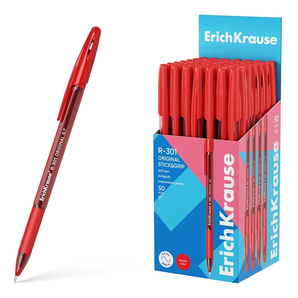 Ручка шар. EK R-301 Stick&Grip Original красная, 1мм