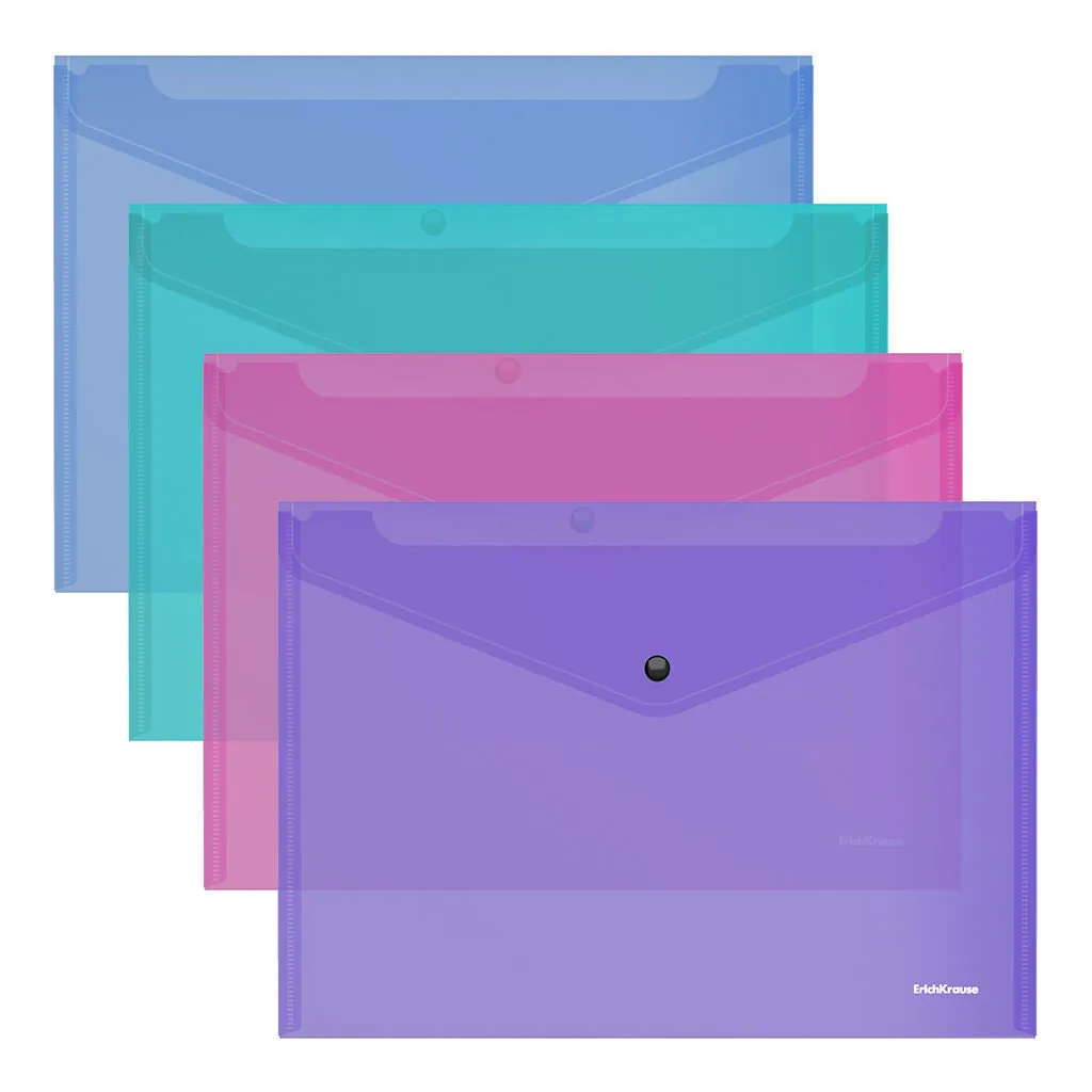 Конверт на кнопке А4  Glossy Vivid 0,18мм, полупрозрачный, ассорти