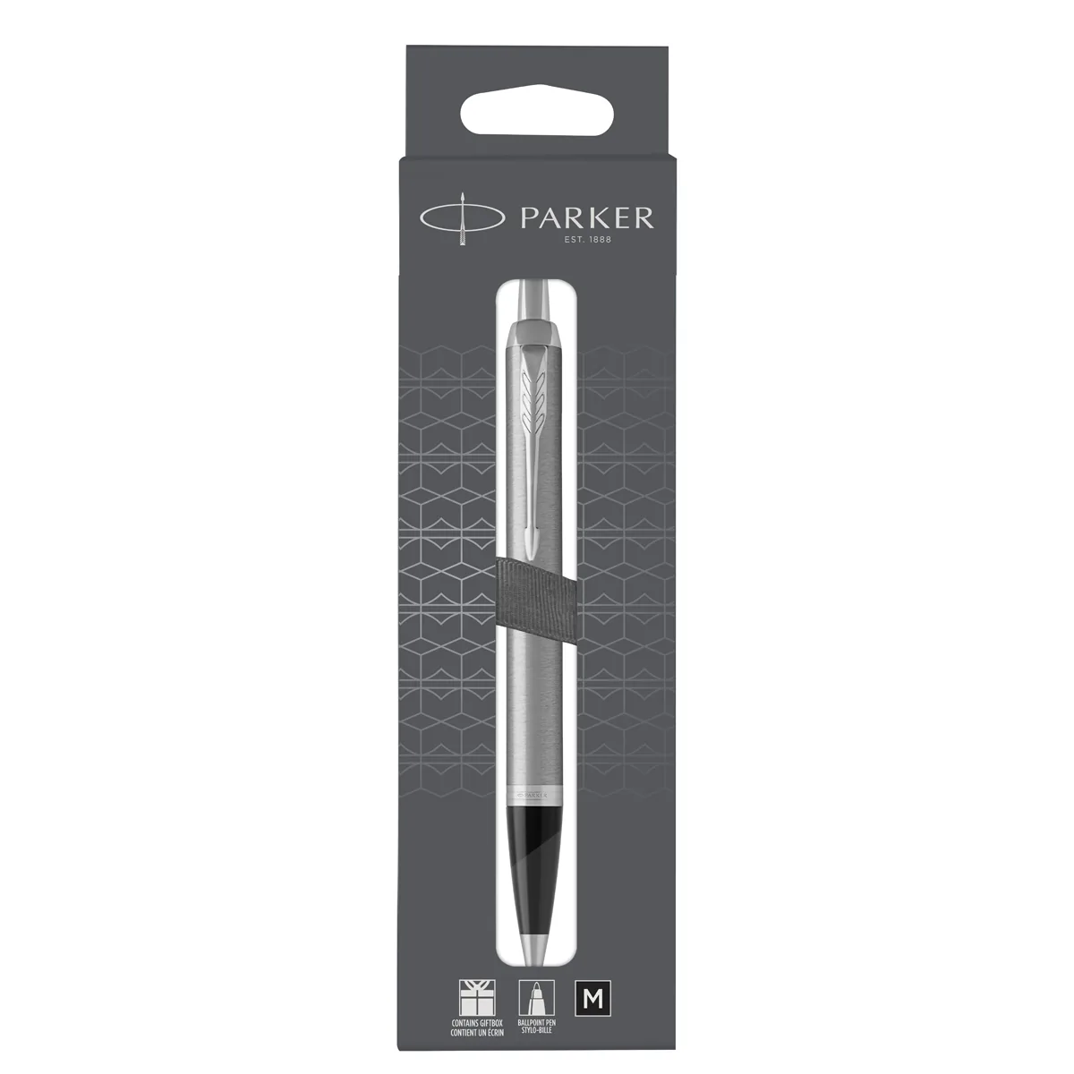 Ручка шариковая Parker "IM Stainless Steel CT" черная, 1,0мм, кнопочн., подарочная упаковка с европодвесом