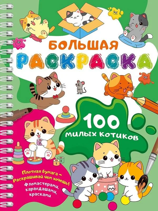 Раскраска "100 милых котиков" 64 стр, 21*28см