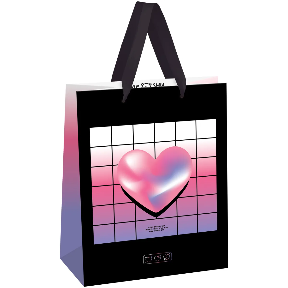 Пакет подарочный 18*23*10см MESHU "Heart",  голографический картон