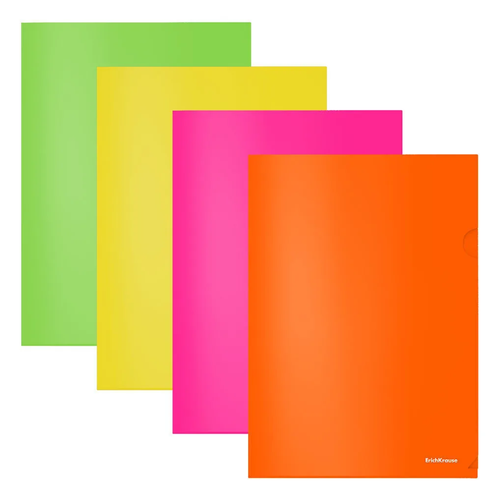 Папка уголок А4 Glossy Neon, непрозрачная, ассорти