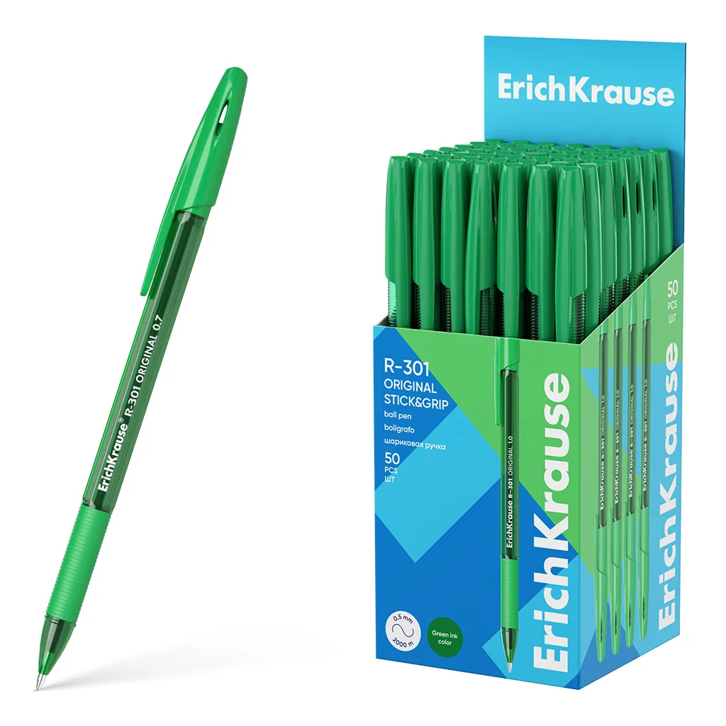 Ручка шар. ЕК R-301 Stick&Grip Original зеленая, 1мм, прозр.корп.