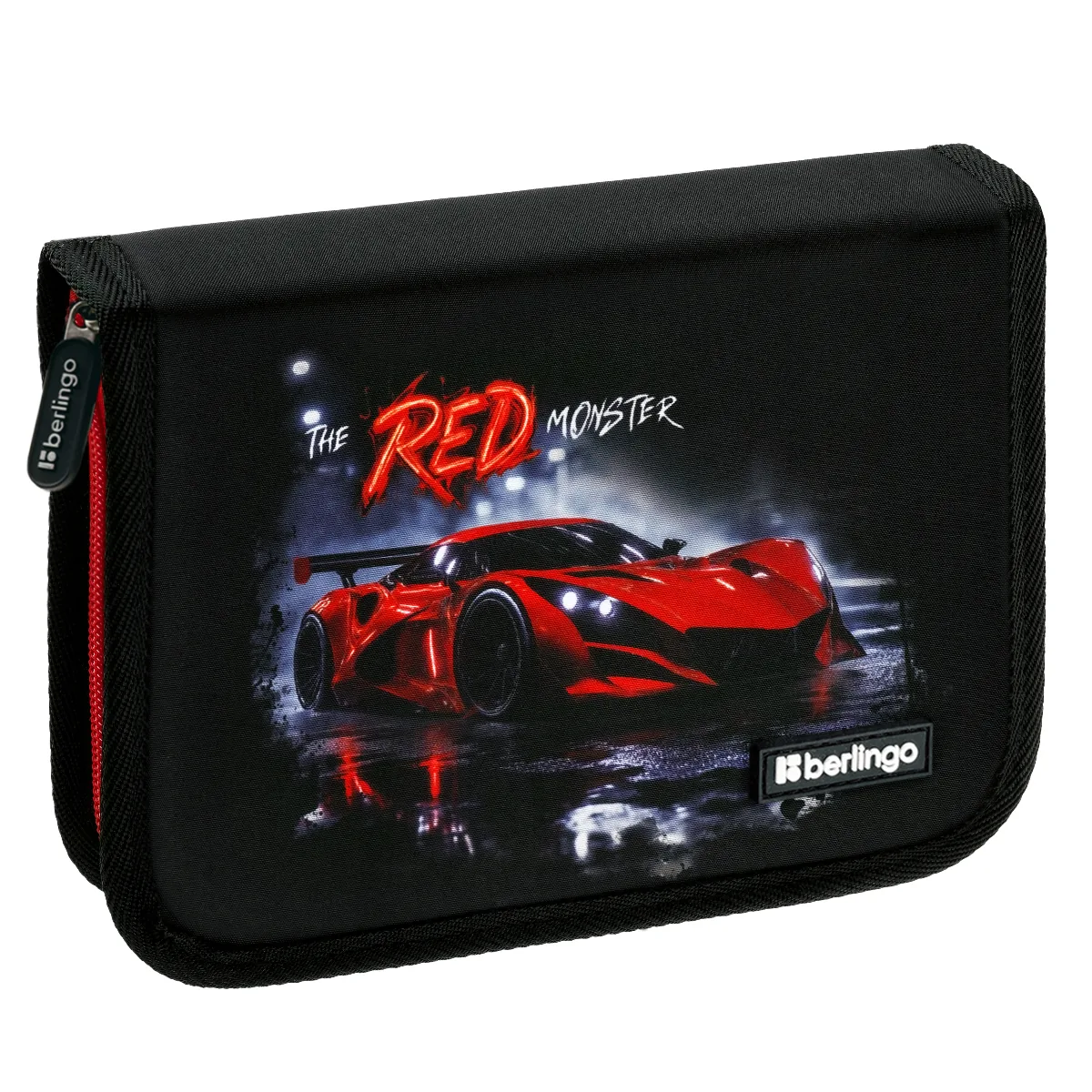 Пенал 1 отделение, 200*140*40 мм, Berlingo "Red Monster", 1 дополнительная откидная секция, полиэстер