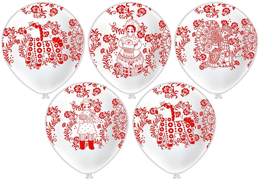Шар с рисунком 12" Дымковская игрушка! 30 см 25 шт. в уп.
