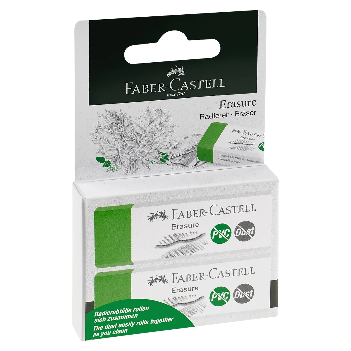 Набор ластиков Faber-Castell "Dust Free" & "PVS Free", 2шт., светло-зелен., прямоугольный, блистер