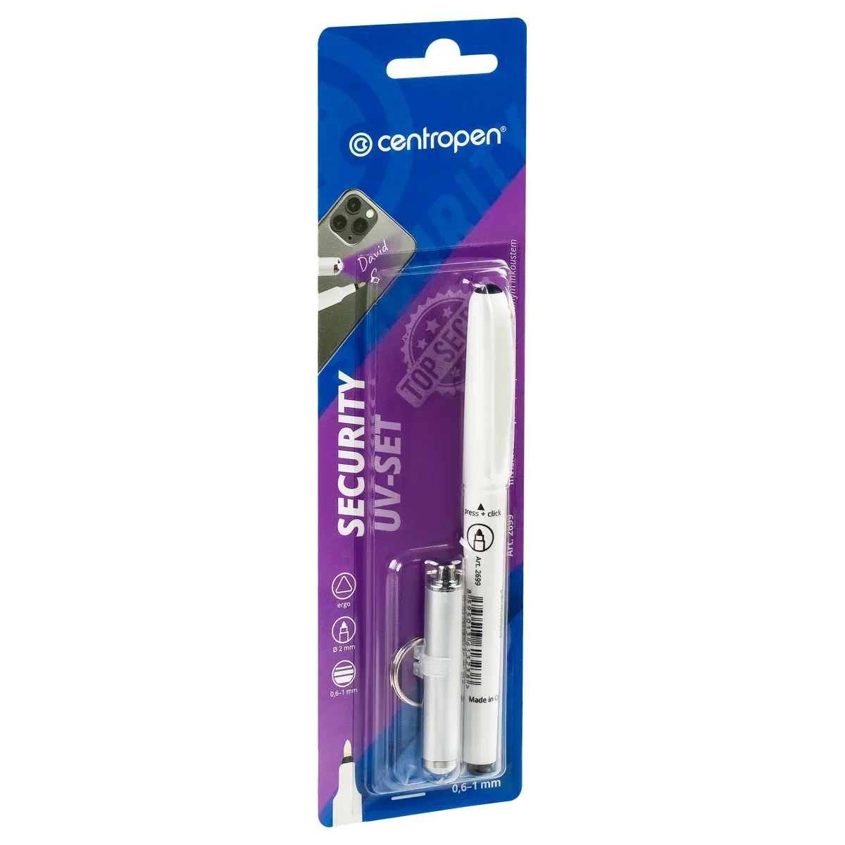 Маркер перманентный ультрафиолетовый Centropen "Security UV-Pen 2699", фонарик, блистер