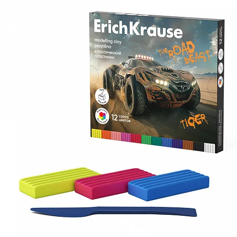 Пластилин 12цв 180гр. Erich Krause Road Beast со стеком