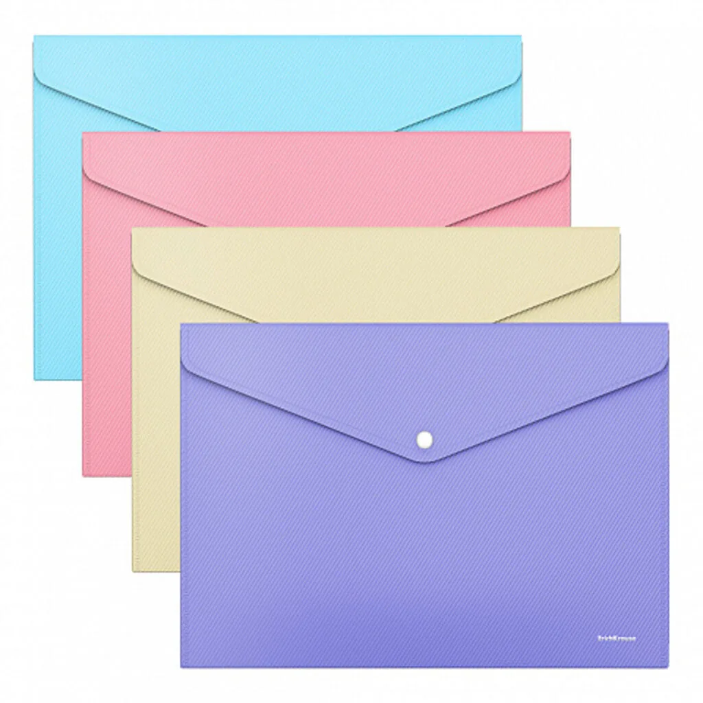 Конверт на кнопке А4  Diagonal Pastel 0,18мм непрозрачн., ассорти
