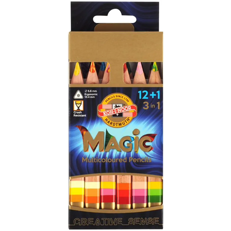 Карандаши с многоцв. гриф. Koh-I-Noor "Magic", 13цв., утолщен, заточ, точилка+ластик, картон, европодвес (ПОД ЗАКАЗ)
