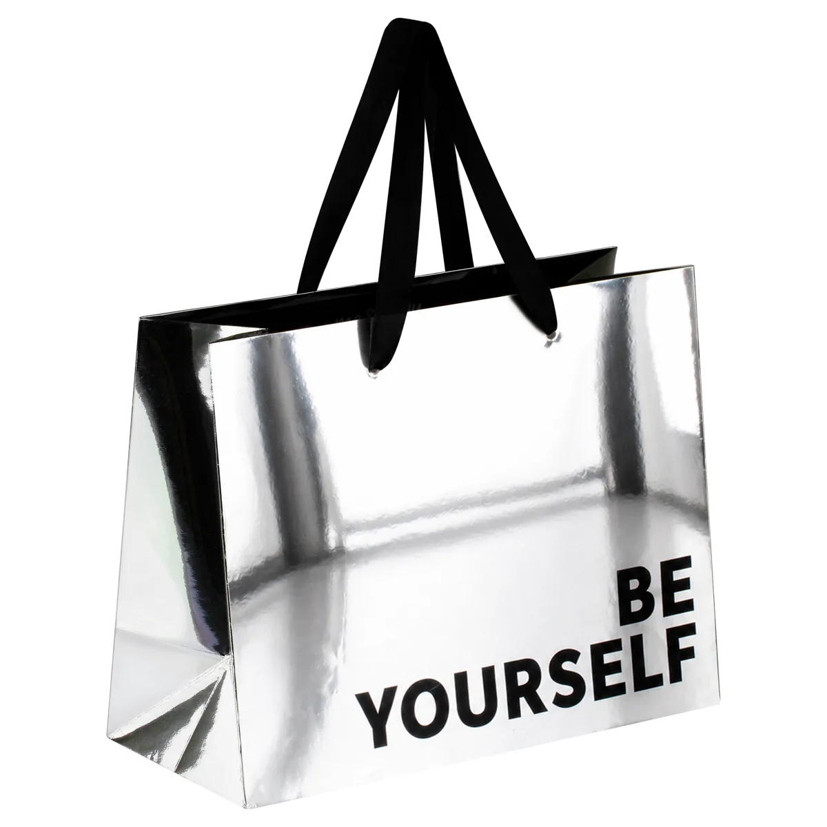 Пакет подарочный 23*18*10см MESHU "Be yourself", голографический картон, матовая ламинация