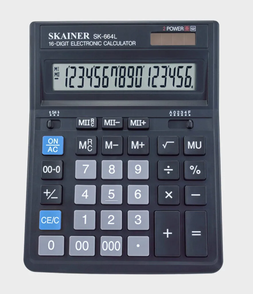 Калькулятор  16 разр. Skainer  настольный, двойное питание, черный SK-664L  (SDC-664)