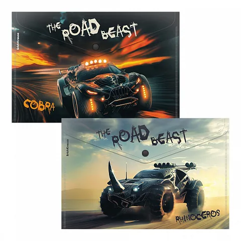 Конверт на кнопке А4  Road Beast 0,16мм, ассорти