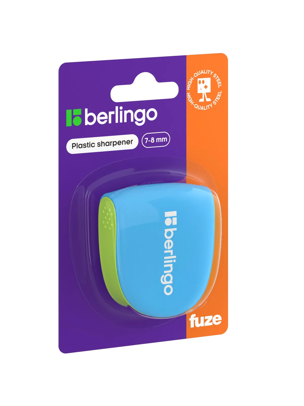 Точилка пластиковая Berlingo "Fuze Ergo" 1 отверстие, контейнер, голубая, блистер
