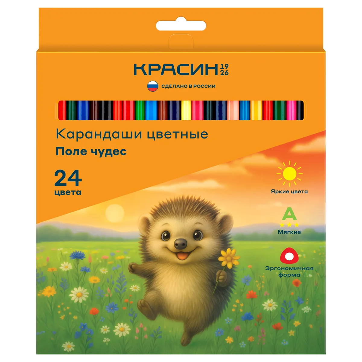 Карандаши цветные Красин "Поле чудес", 24цв., трехгр., заточен., картон, европодвес