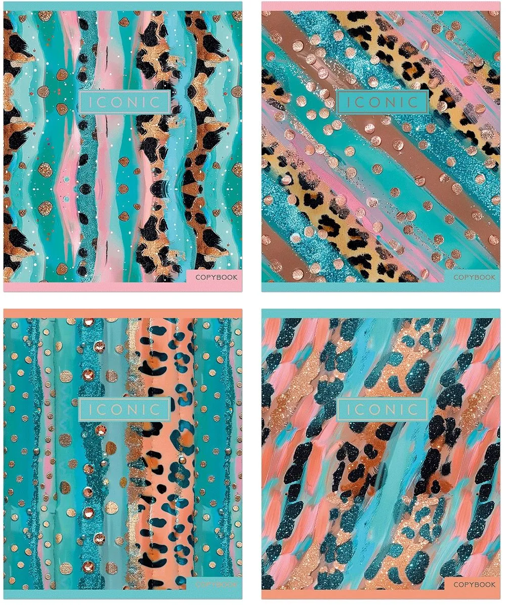 Тетрадь А5 48л кл. Полином "Pastel Gold Leopard" УФ-лак, 4 дизайна