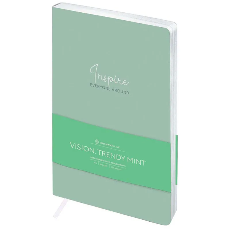 Ежедневник недатированный, А5, 136л., кожзам, Greenwich Line "Vision. Trendy mint", тон. блок, срез фольга