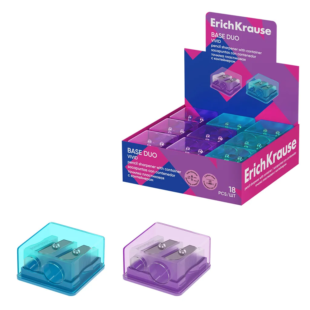 Точилка пласт. с контейнером  2 отв. Base Duo, Vivid