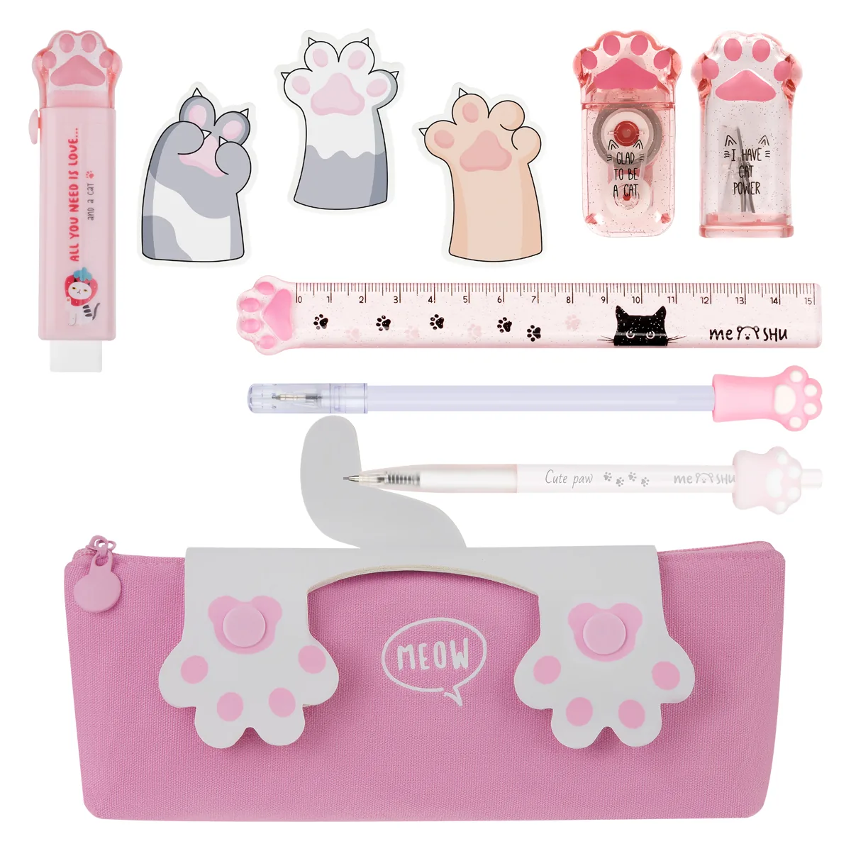Набор канцелярских принадлежностей подарочный MESHU "Cute Paws", 8 предметов