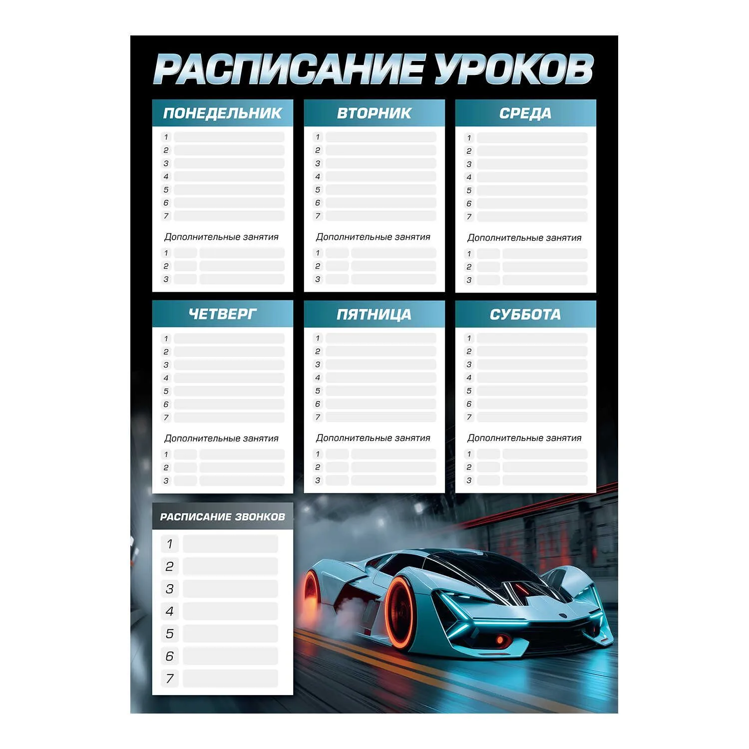 Расписание уроков А3 "Спорткар" выб. УФ-лак, 235гр/м2