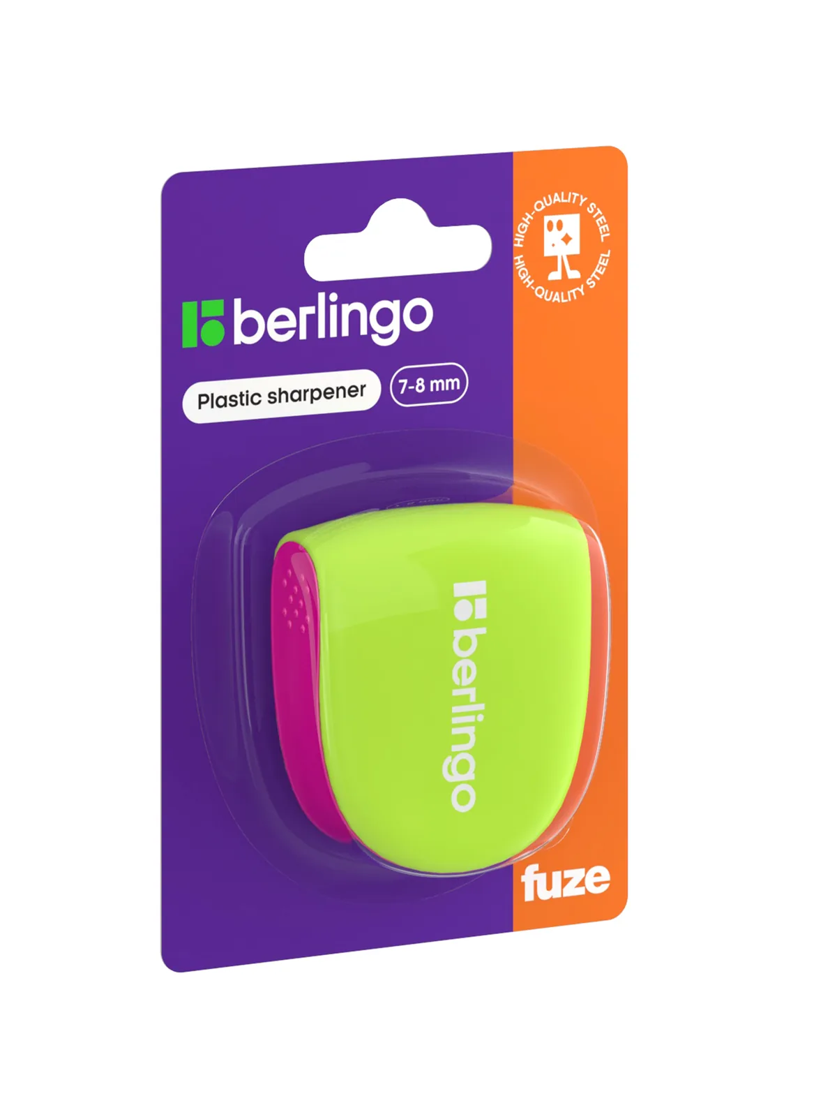 Точилка пластиковая Berlingo "Fuze Ergo" 1 отверстие, контейнер, зеленая, блистер