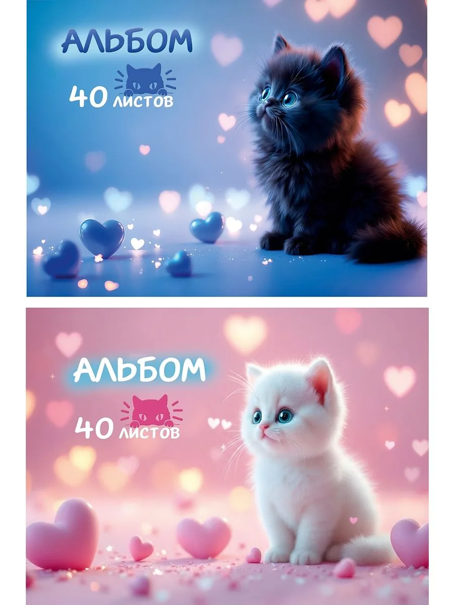 Альбом А4 40л гребень "Милые котики - 11" 2диз.в блоке