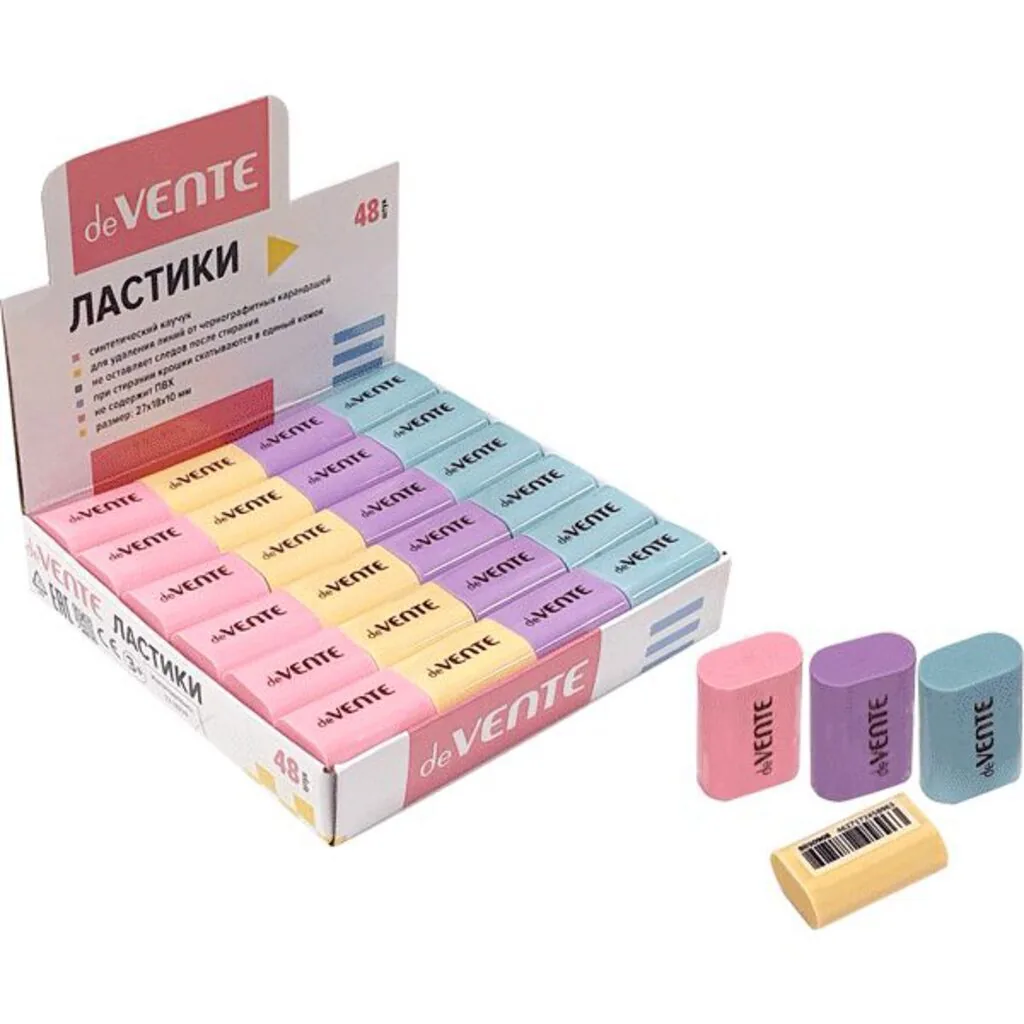 Ластик deVENTE "Pastel" 22*18*10мм, синт. каучук, ассорти