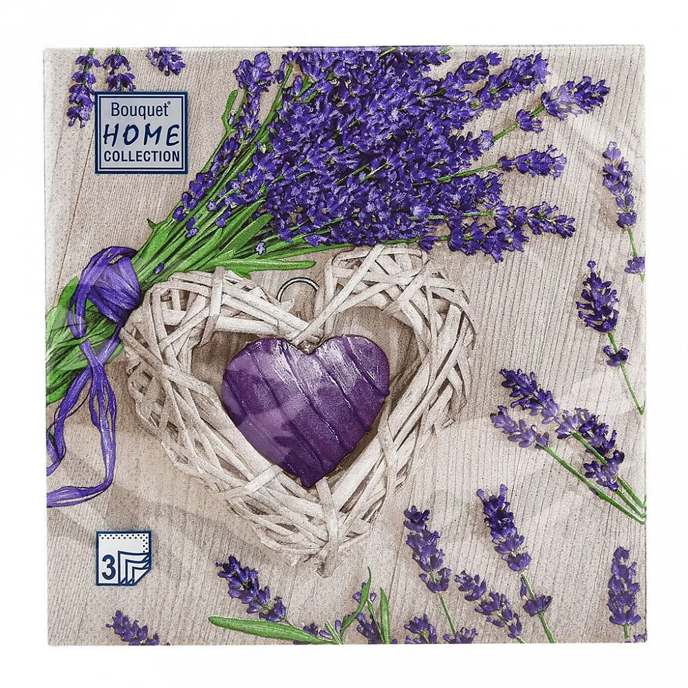 Салфетка Bouquet Home Collection Classic "Лаванда и сердце" 33*33см, 20шт., 3-х слойная
