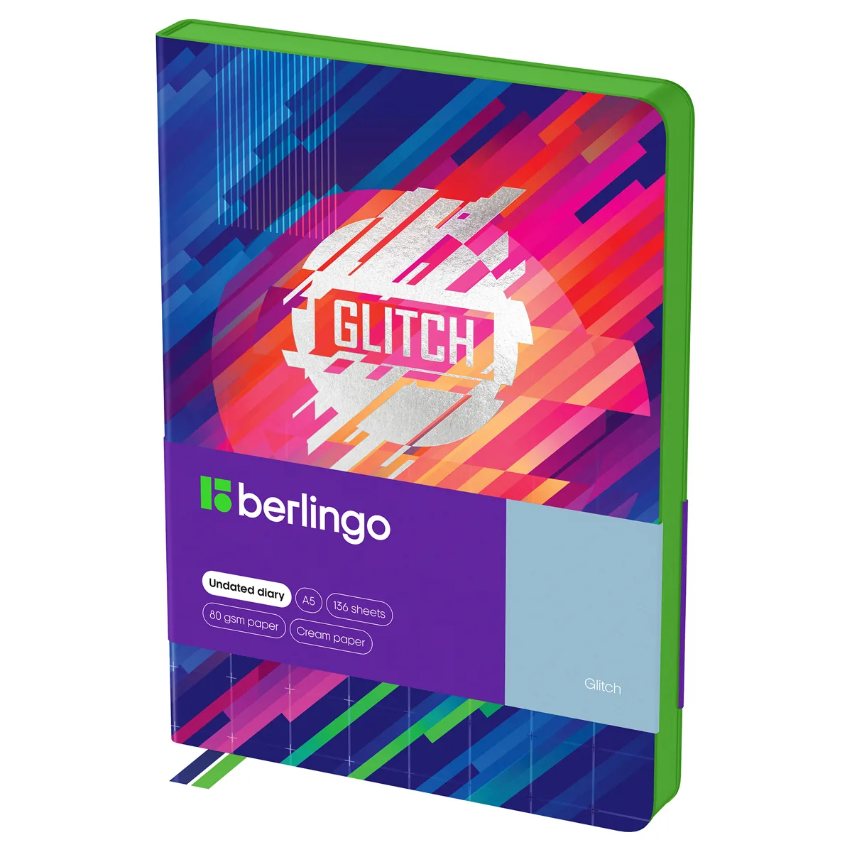 УЦЕНКА - Ежедневник недатированный, А5, 136л., кожзам, Berlingo "Glitch", зеленый срез, с рисунком (осн 352449)