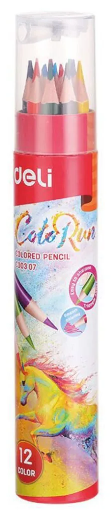Карандаши цвет. 12цв Deli  ColoRun  трехгранные, тубус + точилка