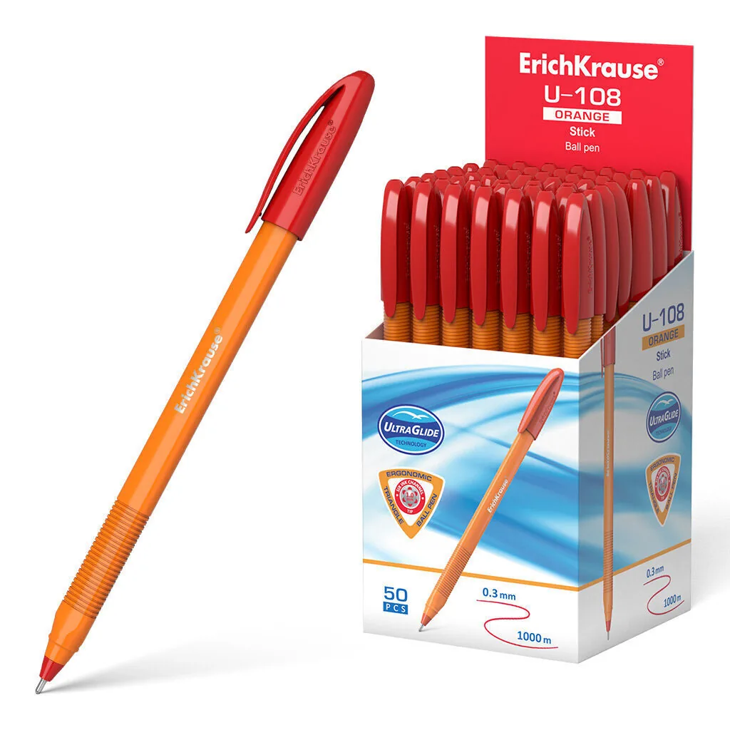 Ручка шар. ЕК ULTRA GLIDE U-108 красная, 0.7мм, непрозр. оранж.корп.