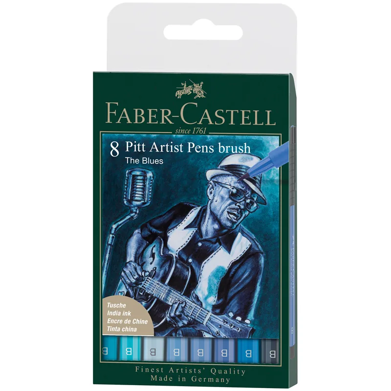 УЦЕНКА - Набор капиллярных ручек Faber-Castell "Pitt Artist Pen Brush The Blues" 8шт., пластик. уп., европодвес (осн 335209)