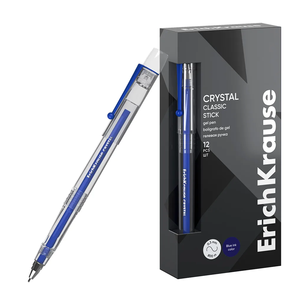 Ручка гелевая EK Crystal Stick Classic синяя, 0,5мм
