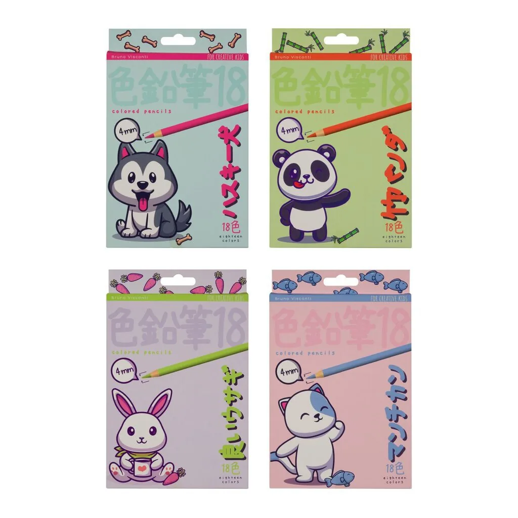Карандаши цвет. 18цв BV "Kawaii animals" пластиковые, софт-тач коробка, 4мм