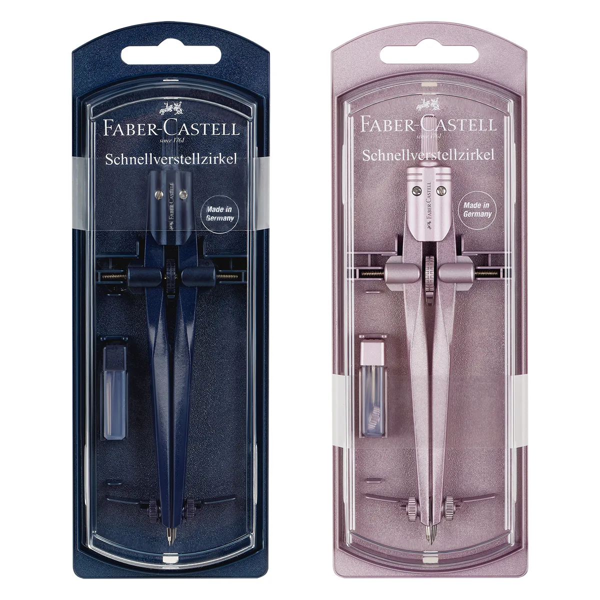 Циркуль Faber-Castell + грифели, пластиковый футляр,  цвет темно-синий., роз. золото