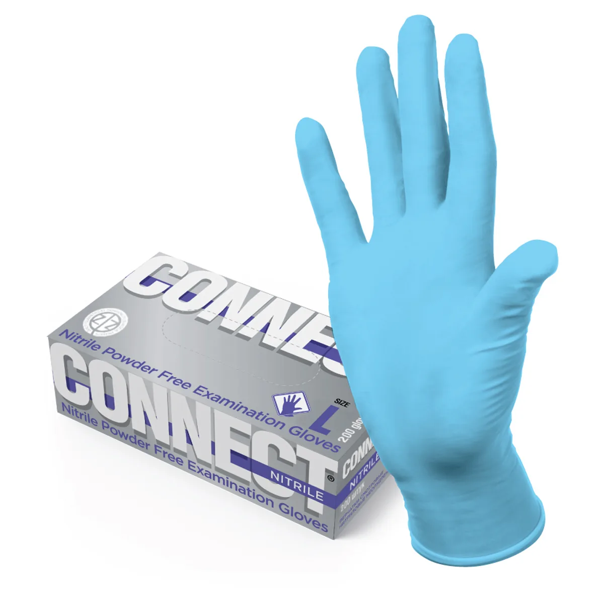 Перчатки нитриловые смотровые CONNECT NITRILE, неопудренные, разм. L, 100пар, голубые, картонная коробка