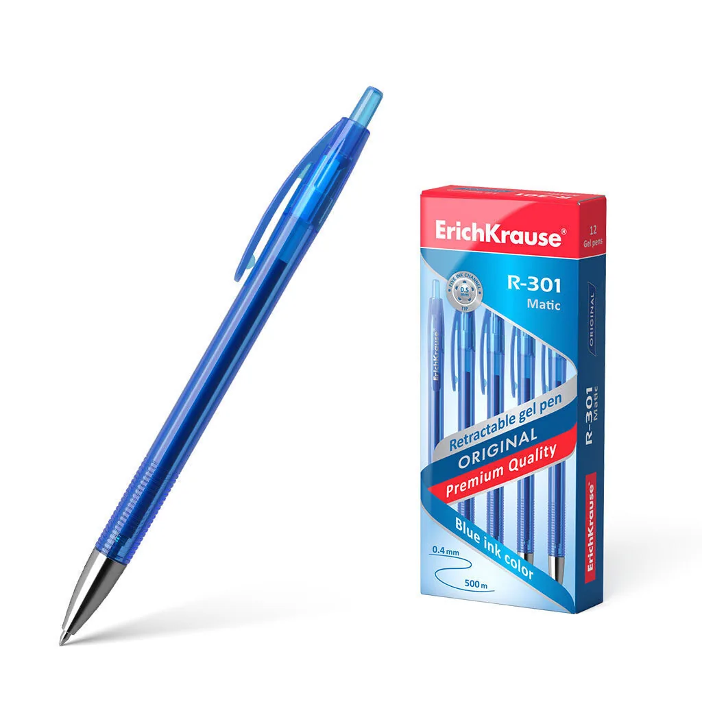 Ручка гелевая EK R-301 ORIGINAL Gel Matic синяя, автомат. 0,5мм, пласт.корп.