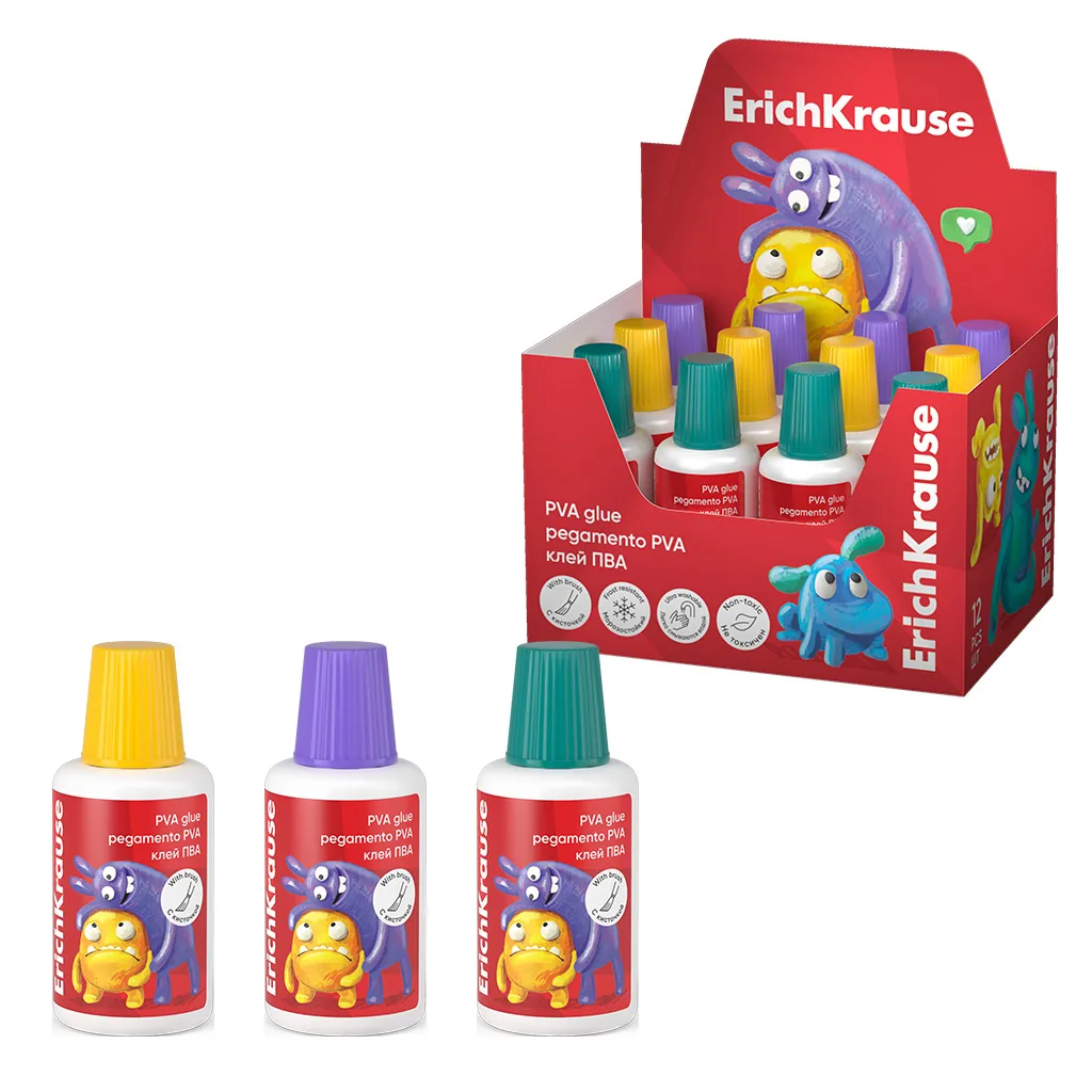 Клей ПВА 20мл EK EasyStick, Jolly Friends, с кисточкой, ассорти