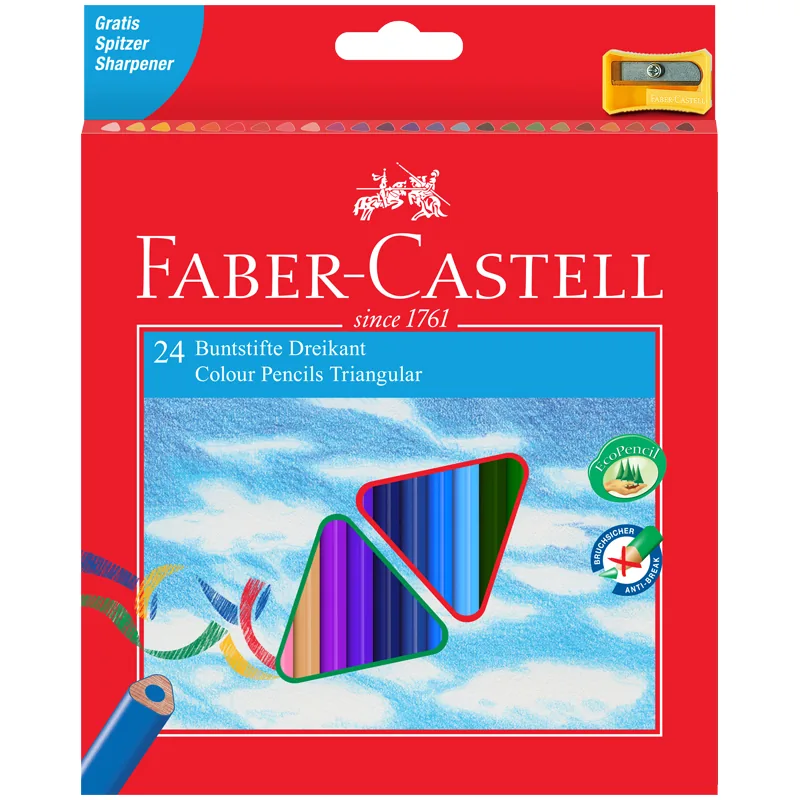 УЦЕНКА - Карандаши цветные Faber-Castell "Ecopen" 24цв., трехгран., заточен., картон, европодвес, с точилкой (осн 286223)