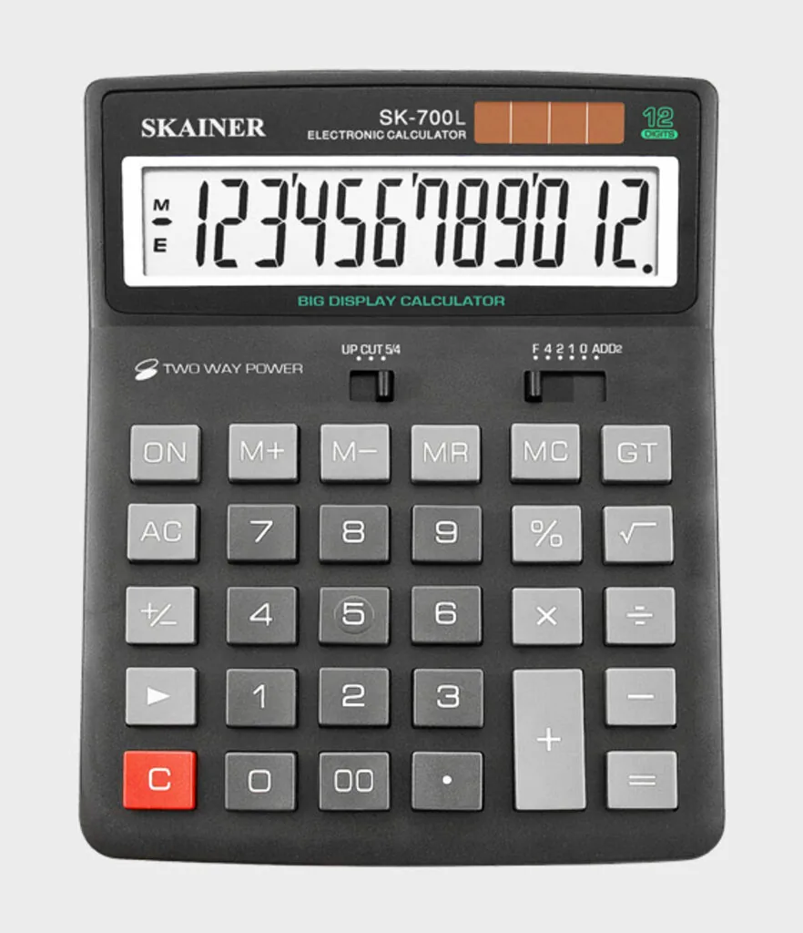 Калькулятор  12 разр. Skainer  настольный, проф., двойное питание, черный SK-700L