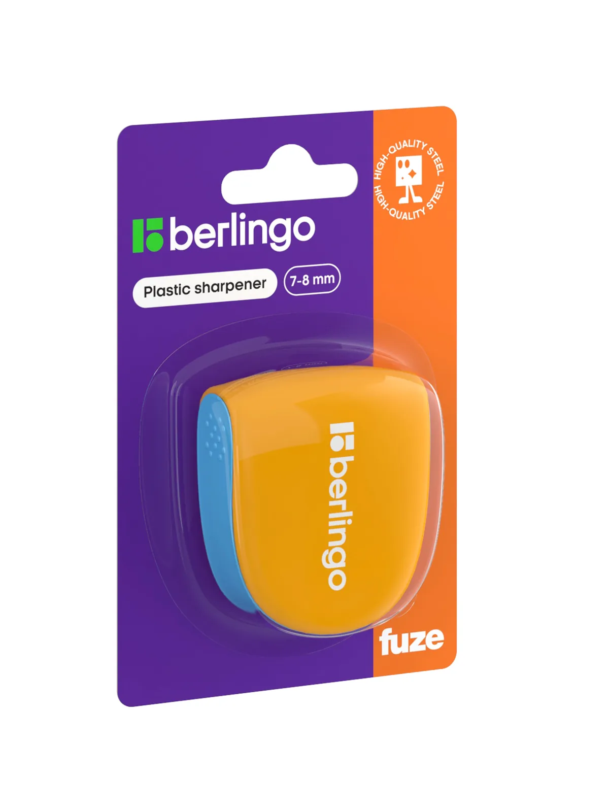 Точилка пластиковая Berlingo "Fuze Ergo" 1 отверстие, контейнер, оранжевая, блистер