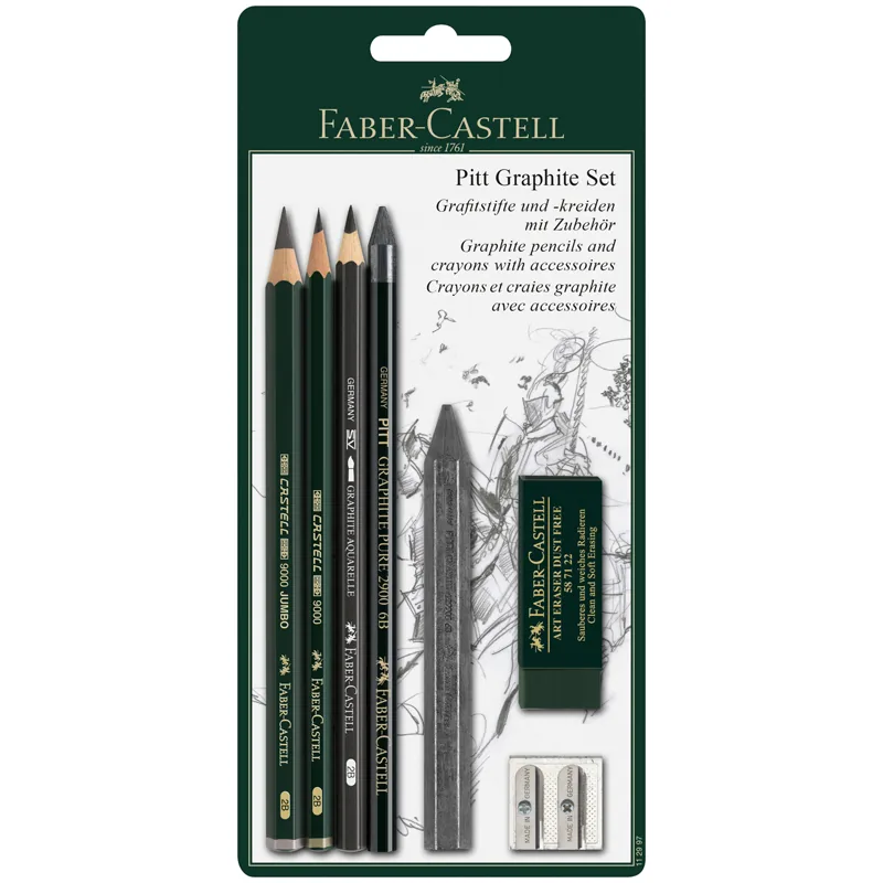 УЦЕНКА - Набор карандашей ч/г Faber-Castell "Pitt Graphite", 5шт.+ластик+точилка, 2B/6B, заточен., блистер (осн 285937)