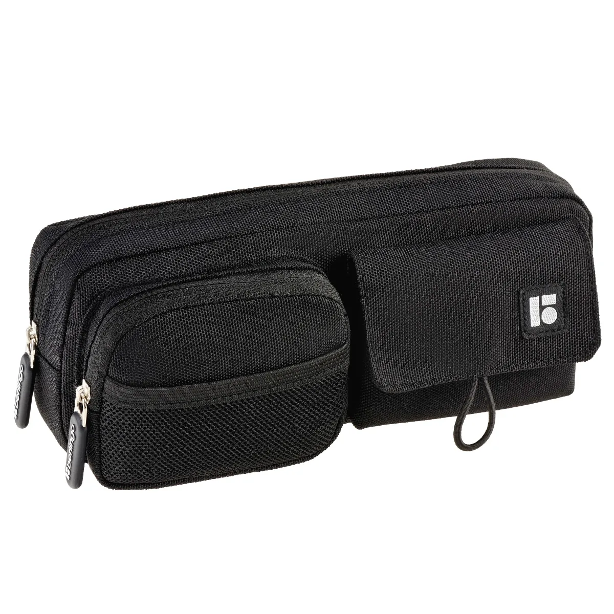 Пенал мягкий 1 отделение, 210*80*40 мм, Berlingo, "Black pocket duo", 2 кармана, полиэстер