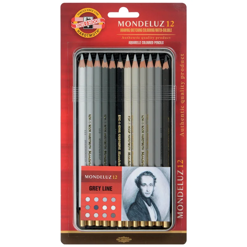Карандаши акварельные Koh-I-Noor "Mondeluz Grey Line", 12цв., заточен., металл. пенал, блистер (ПОД ЗАКАЗ)