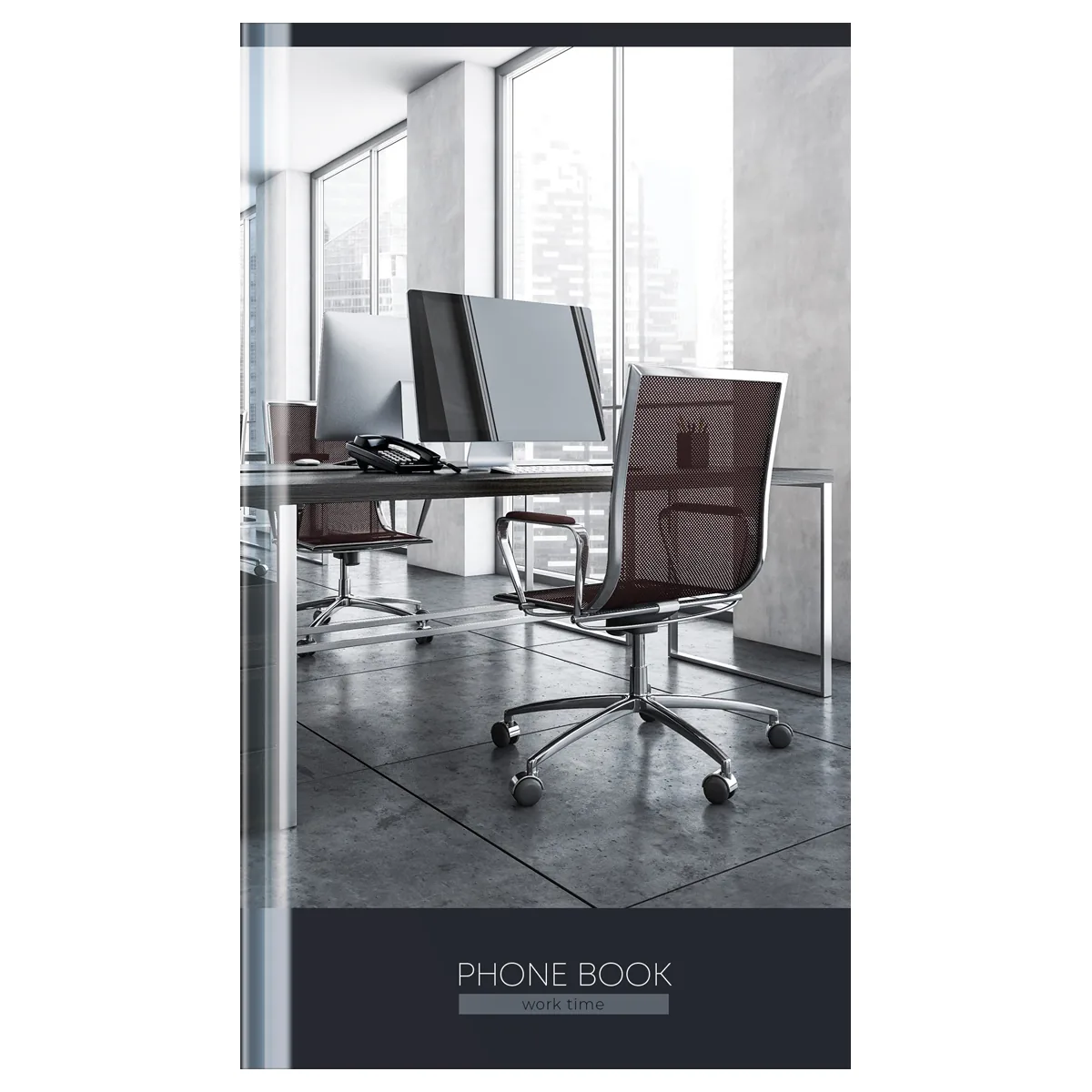 Телефонная книга А5, 80л., 7БЦ, OfficeSpace "Офис. Открытое пространство", выборочный УФ-лак, с высечкой