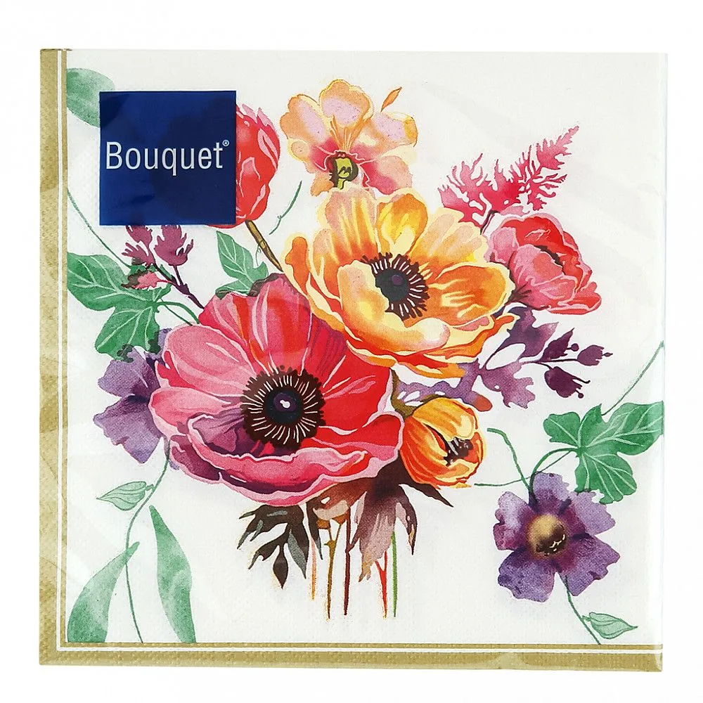 Салфетка Bouquet "Акварельные анемоны" 33*33см, 20шт., 3-х слойная