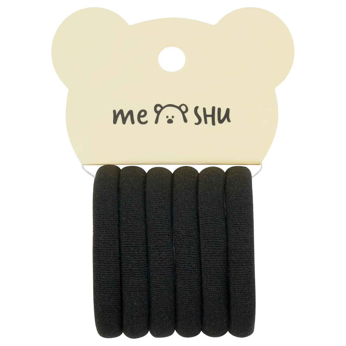Резинки для волос MESHU "Essence", черные, 6шт., диаметр 4см, европодвес