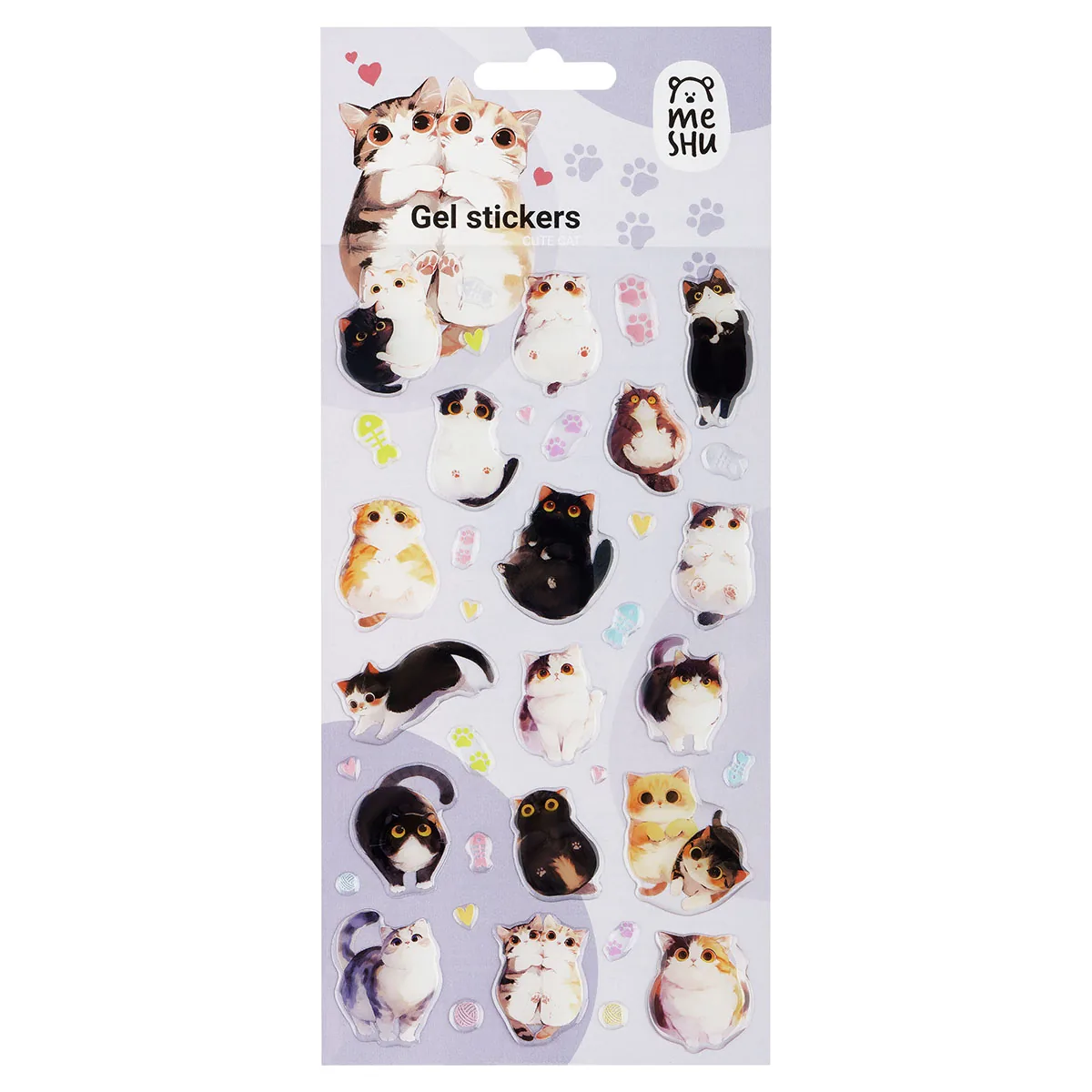 Наклейки гелевые MESHU  "Cute Cat" , 10*23см, инд. уп., европодвес