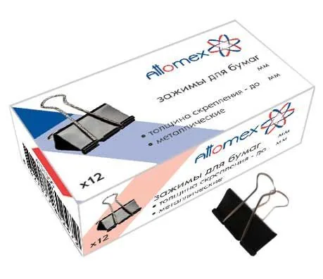 Зажим д\бум. мет. черн. Attomex 25мм., 12шт/уп.